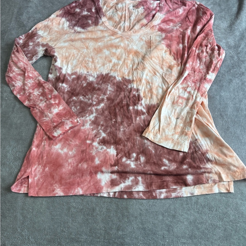 5/$25 Motherhood Pink and Brown Tie-Dye Top